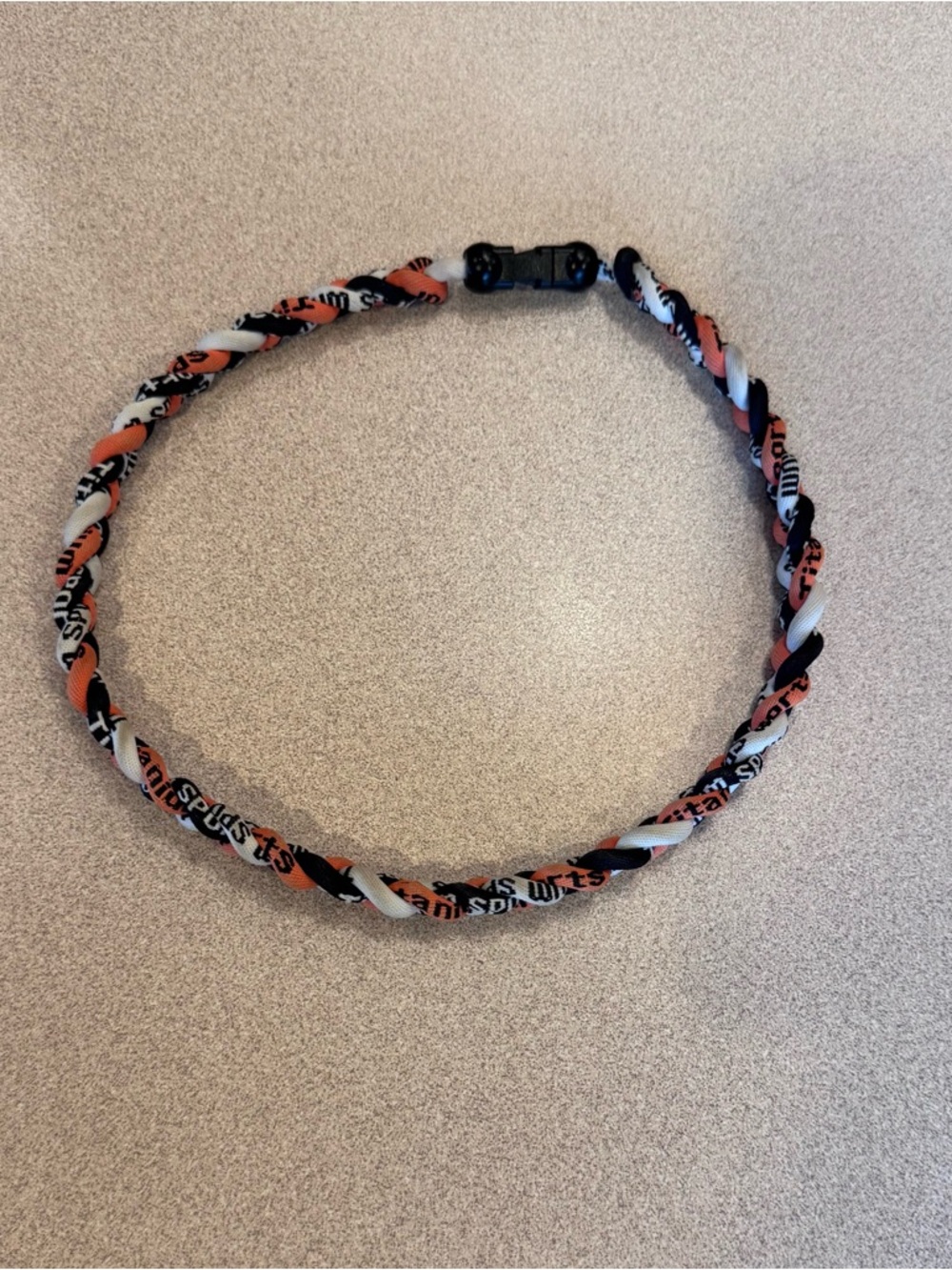 3-Braided Rope Navy, Orange, & White 20” Tornado Titanium Sports Necklace - Picture 2 of 3